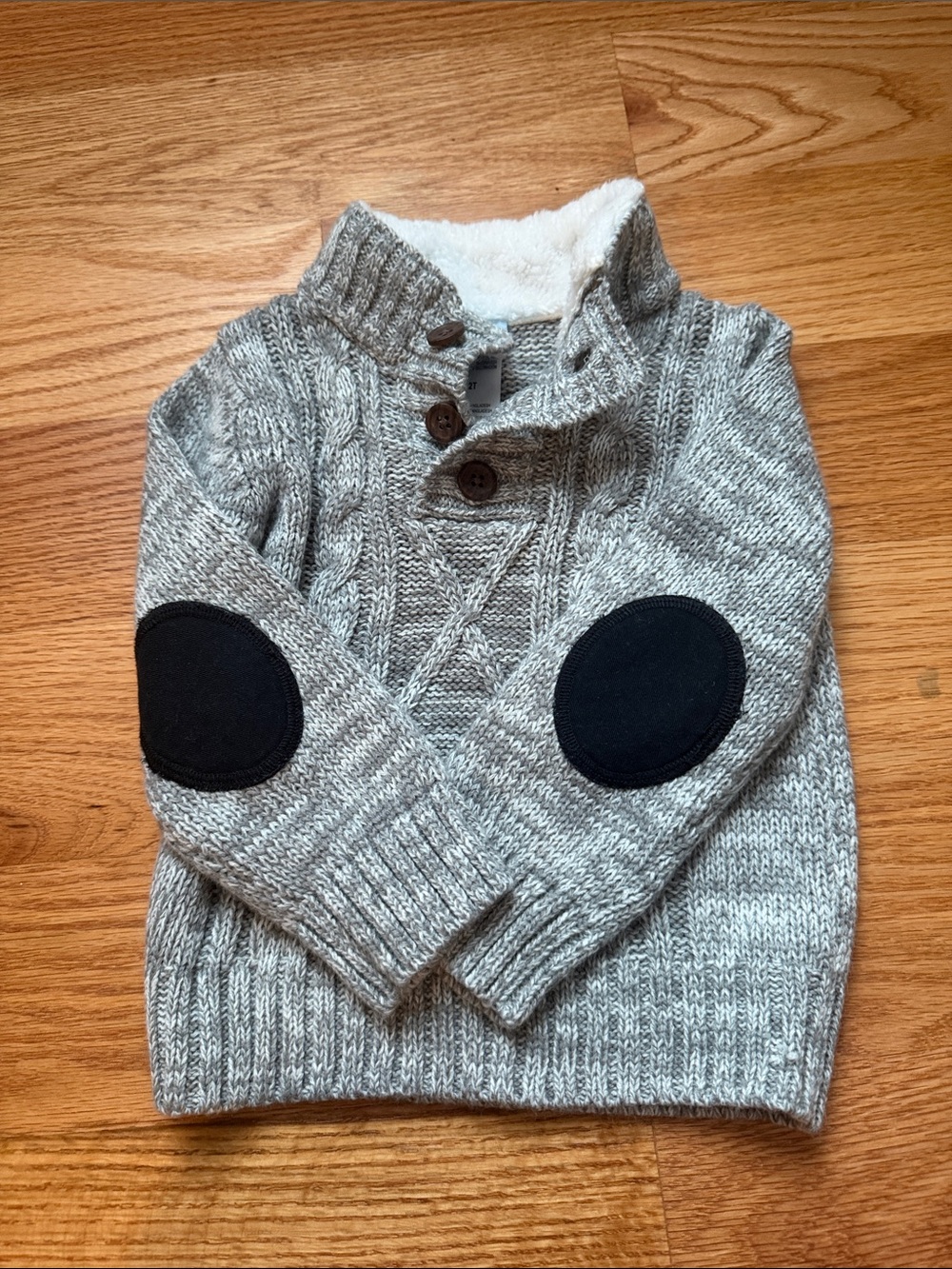 Cozy Grey Knit Pullover Sweater with Elbow Patches - Kids